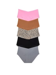 Victoria's Secret Pink Black/Grey/Nude/Pink Hipster 5 Pack No Show Knickers - Image 1 of 3