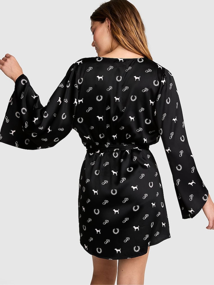 Victoria's Secret Pink Black Heritage Print Satin Robe - Image 2 of 2 Victoria's Secret Pink Black Heritage Print Satin Robe - Image 2 of 2