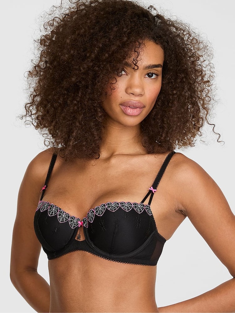Victoria's Secret Pink Black Spiderweb Balcony Halloween Embroidery Bra - Image 1 of 2
