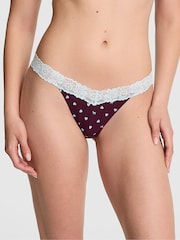 Victoria's Secret PINK Purple Rose Dog Print Thong Cotton Heather Lace Trim Knickers - Image 1 of 2