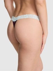 Victoria's Secret PINK Purple Rose Dog Print Thong Cotton Heather Lace Trim Knickers - Image 2 of 2