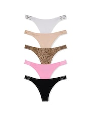 Victoria's Secret PINK Black/White/Nude/Brown/Pink Thong 5 Pack Logo Knickers - Image 1 of 3