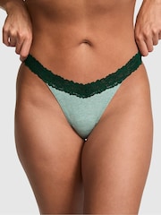 Victoria's Secret PINK Soft Sage Green Thong Cotton Heather Lace Trim Knickers - Image 1 of 2