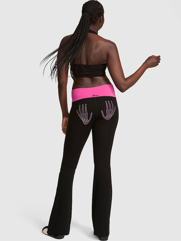Victoria's Secret PINK Black/Pink Skeleton Foldover Leggings - Image 2 of 2 Victoria's Secret PINK Black/Pink Skeleton Foldover Leggings - Image 2 of 2