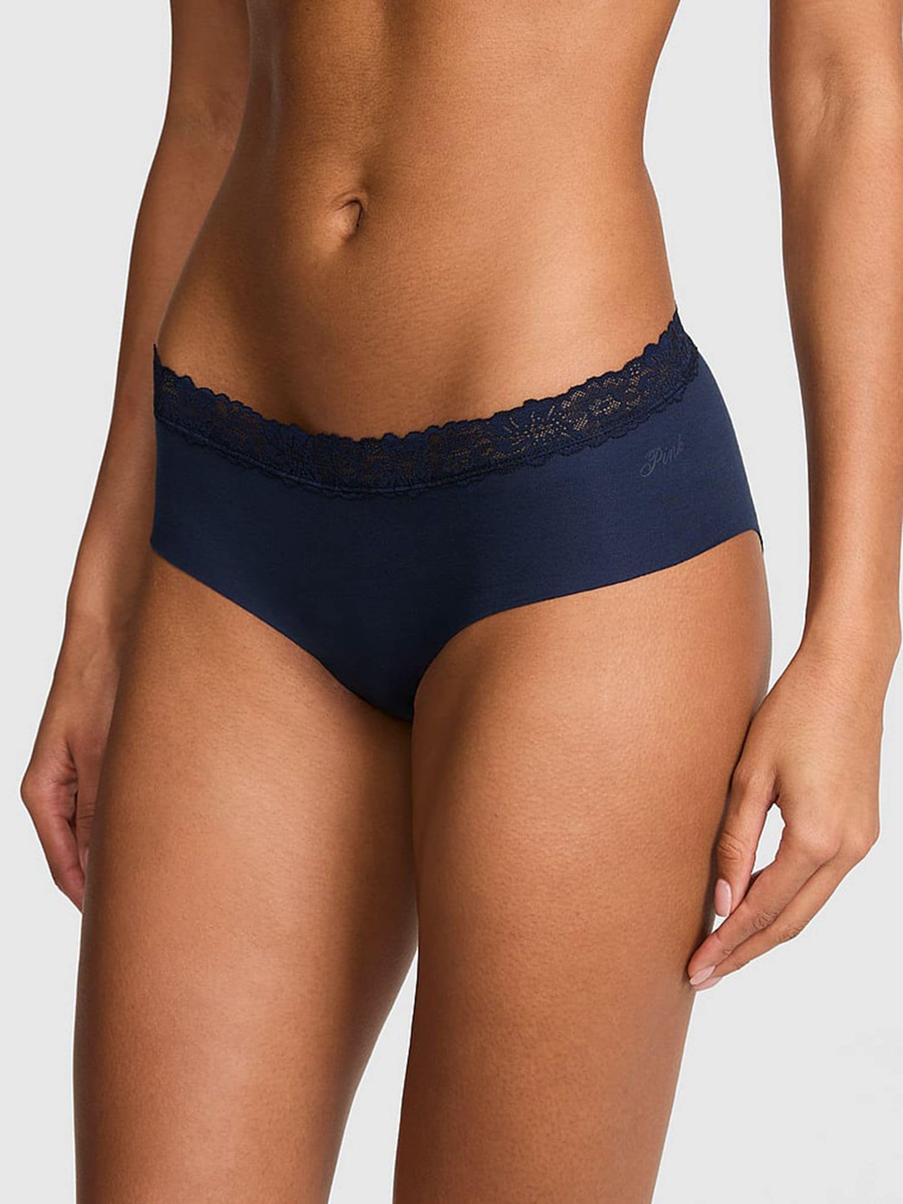 Victoria's Secret PINK Noir Navy Blue Hipster Lace Trim Knickers