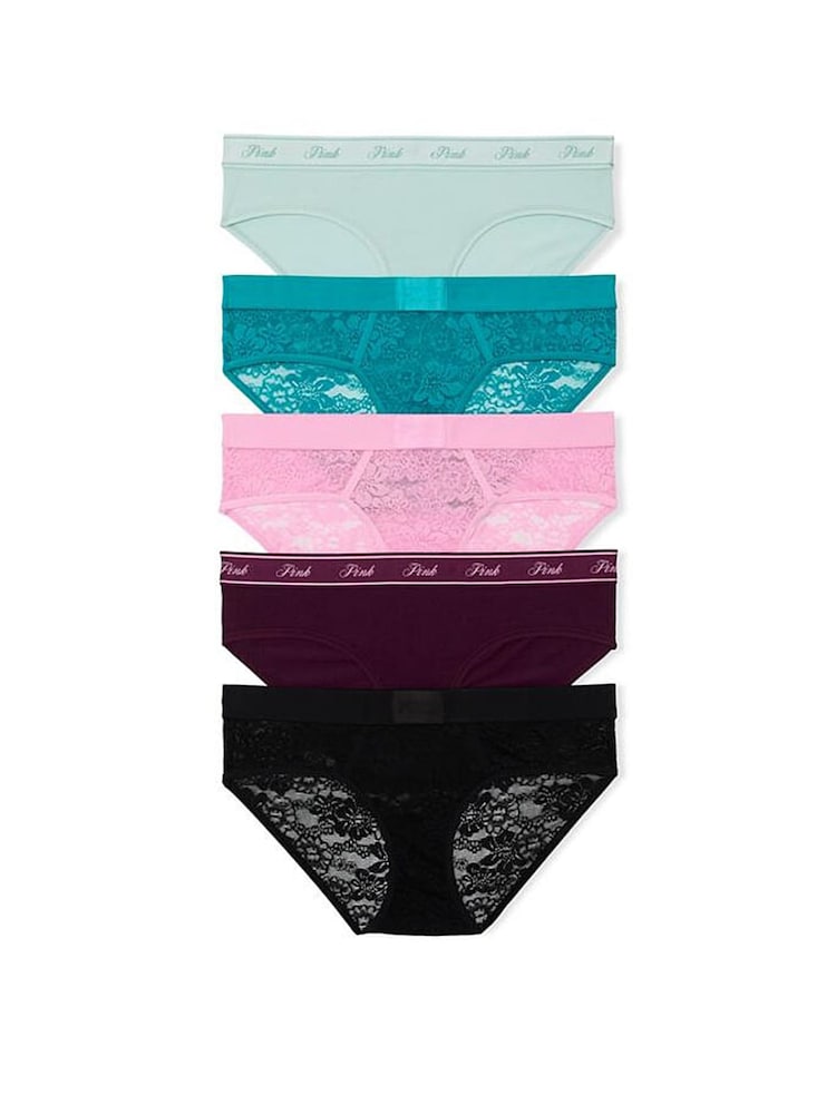 Victoria's Secret Pink Green/Blue/Pink/Black Hipster 5 Pack Lacie Logo Knickers - Image 1 of 1