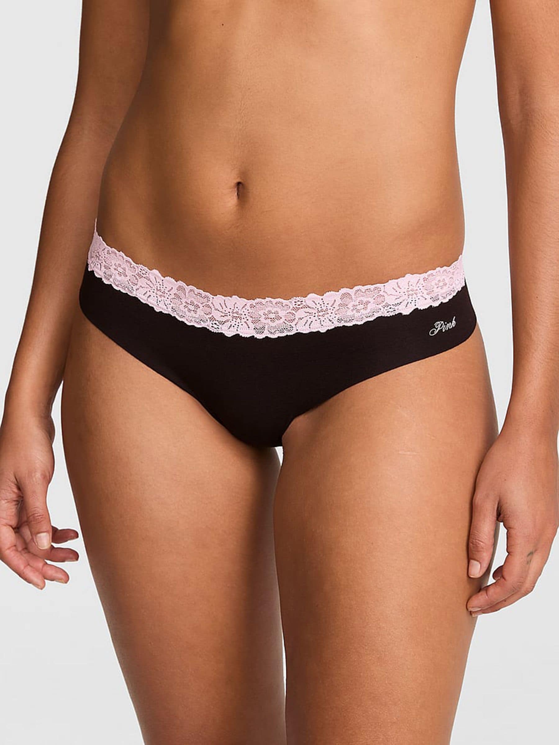 Victoria's Secret PINK Black Thong Lace Trim Knickers