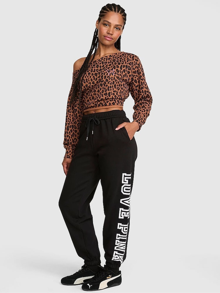 Victoria's Secret PINK Black Love PINK Cuffed Fleece Joggers - Image 1 of 2 Victoria's Secret PINK Black Love PINK Cuffed Fleece Joggers - Image 1 of 2