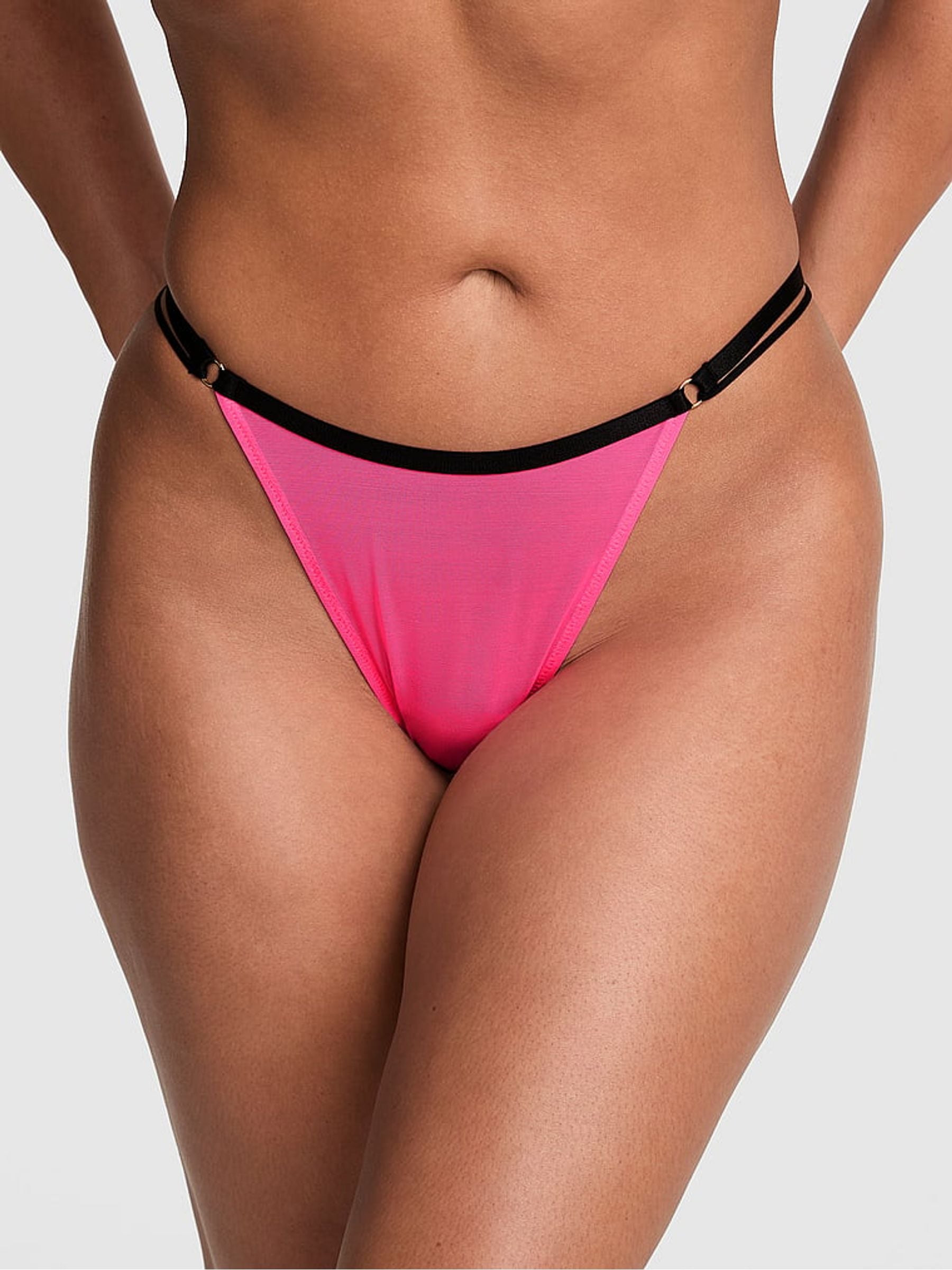 Victoria's Secret PINK Fall for Me Pink Thong Logo Mesh Knickers