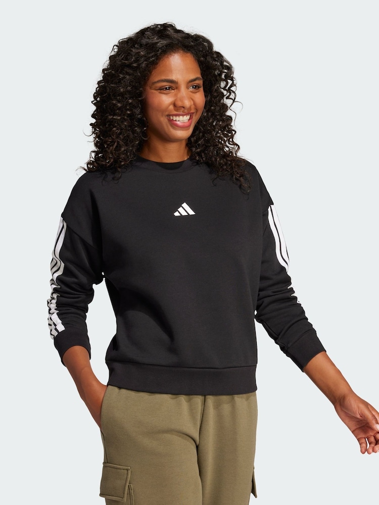 adidas Black Essentials 3-Stripes Fleece Sweatshirt - Image 1 of 6