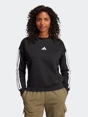 adidas Black Essentials 3-Stripes Fleece Sweatshirt - Image 2 of 6
