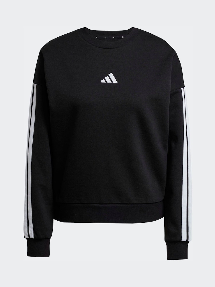 adidas Black Essentials 3-Stripes Fleece Sweatshirt - Image 6 of 6