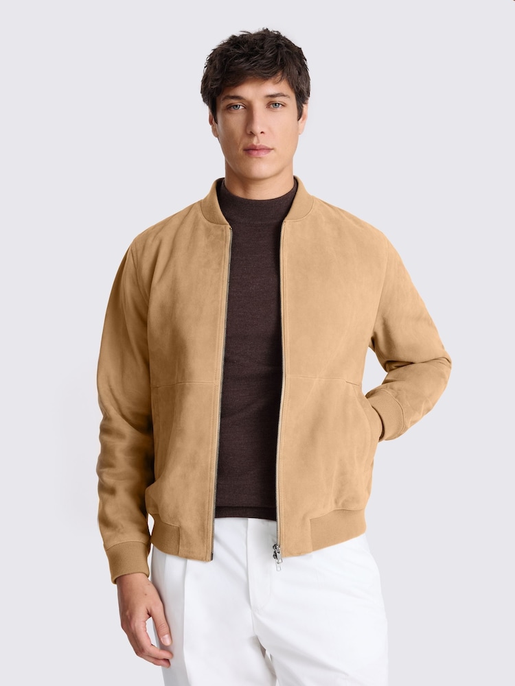 MOSS Natural Suede Bomber Jacket - Image 1 of 4