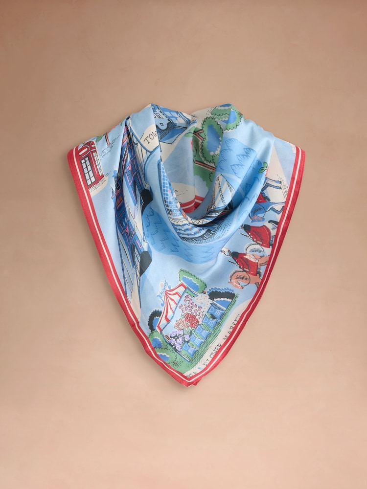 Cath Kidston Blue London Print Silk Blend Scarf - Image 1 of 3 Cath Kidston Blue London Print Silk Blend Scarf - Image 1 of 3
