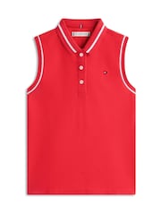 Tommy Hilfiger Red Essential Tipped Sleeveless Polo Shirt - Image 5 of 5