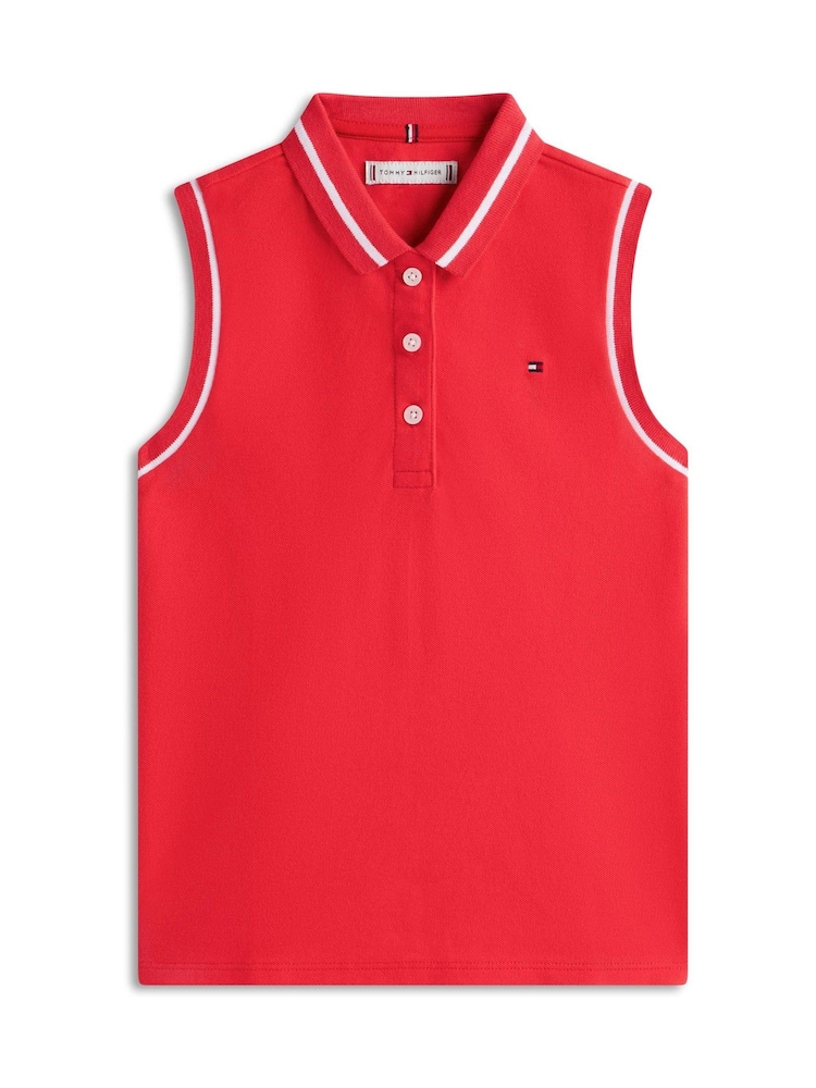 Tommy Hilfiger Red Essential Tipped Sleeveless Polo Shirt - Image 5 of 5