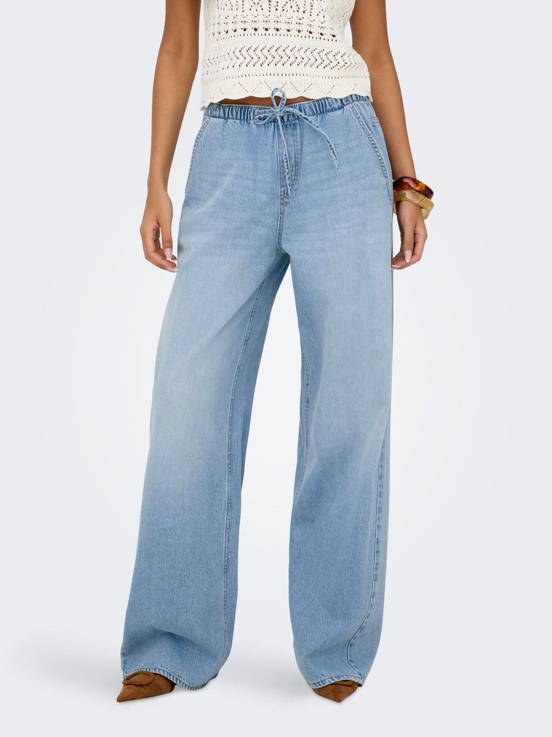 Buy ONLY Blue Pull Up Draw String Soft Denim Trousers from the
