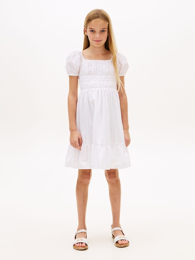 Tommy Hilfiger White Seersucker Puff Short Sleeve Dress - Image 1 of 5