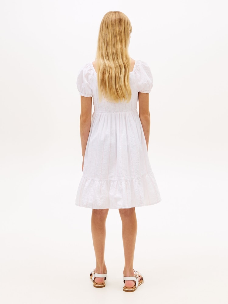 Tommy Hilfiger White Seersucker Puff Short Sleeve Dress - Image 2 of 5