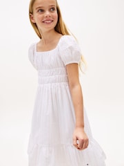 Tommy Hilfiger White Seersucker Puff Short Sleeve Dress - Image 4 of 5