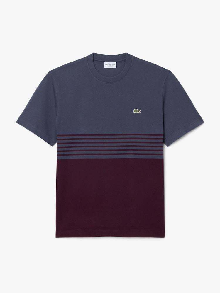 Lacoste Grey Classic Fit Striped Jersey Colorblock T-Shirt - Image 1 of 3