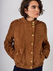 Mint Velvet Brown Suede Pilot Bomber Jacket - Image 1 of 8