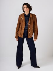 Mint Velvet Brown Suede Pilot Bomber Jacket - Image 2 of 8