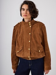 Mint Velvet Brown Suede Pilot Bomber Jacket - Image 3 of 8