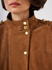 Mint Velvet Brown Suede Pilot Bomber Jacket - Image 4 of 8