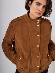 Mint Velvet Brown Suede Pilot Bomber Jacket - Image 6 of 8