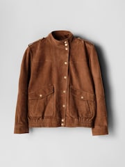 Mint Velvet Brown Suede Pilot Bomber Jacket - Image 7 of 8