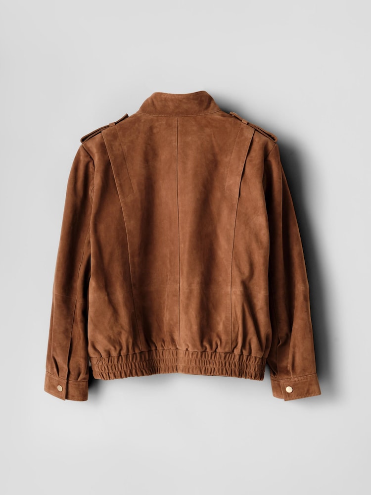 Mint Velvet Brown Suede Pilot Bomber Jacket - Image 8 of 8