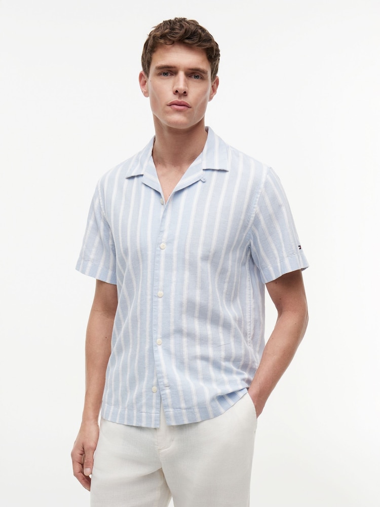 Tommy Hilfiger Linen Blend Textured Stripe Short Sleeve Shirt - Image 1 of 5