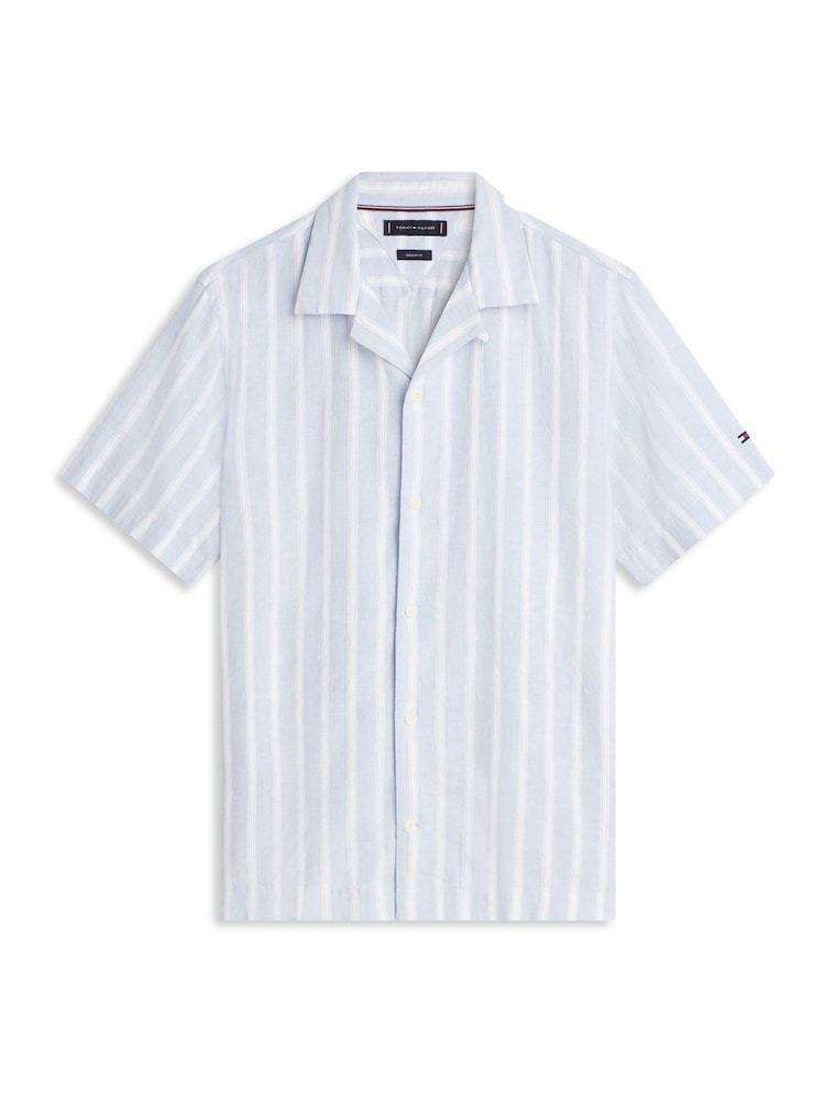 Tommy Hilfiger Linen Blend Textured Stripe Short Sleeve Shirt - Image 5 of 5