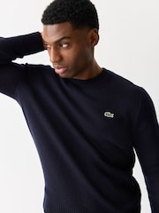 Lacoste Blue Classic Fit Carded Wool Crew Neck Sweater - Image 4 of 7