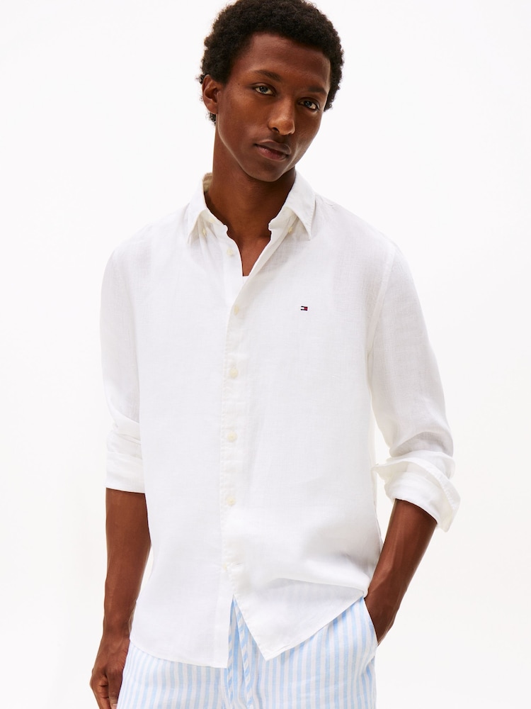 Tommy Hilfiger White Regular Fit Washed Pure Linen Shirt - Image 1 of 5