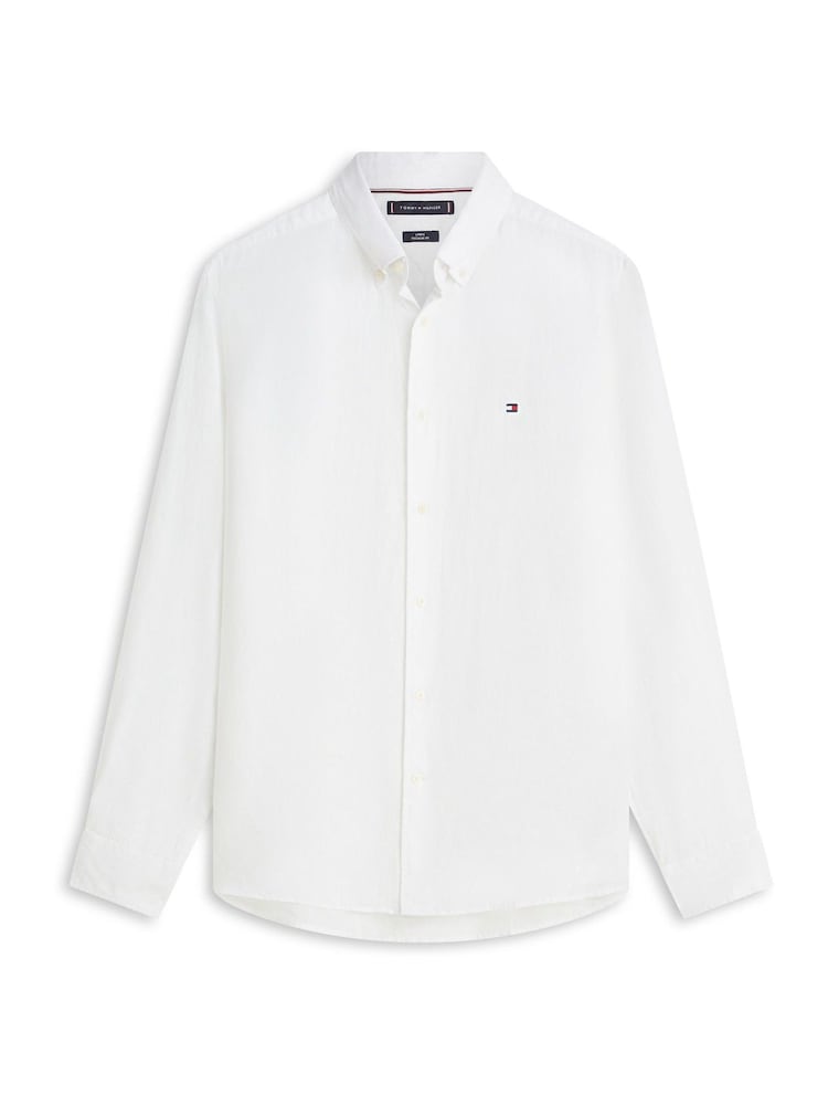 Tommy Hilfiger White Regular Fit Washed Pure Linen Shirt - Image 5 of 5