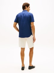 Tommy Hilfiger Blue Regular Fit Washed Linen Short Sleeve Shirt - Image 3 of 5