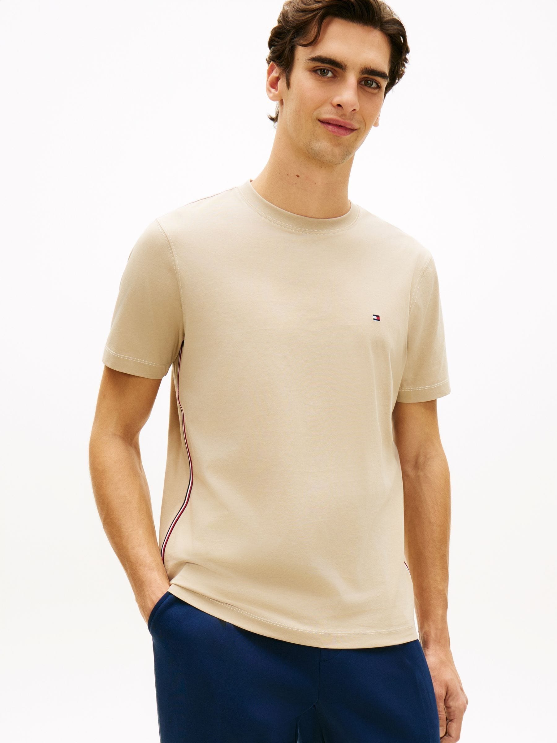 Buy Tommy Hilfiger Natural Global Stripe Side Seam Jersey T-Shirt