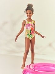 Green Stripe Tropical Scoop Neck Swimsuit (3-16yrs) - Image 1 of 4