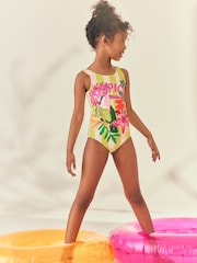 Green Stripe Tropical Scoop Neck Swimsuit (3-16yrs) - Image 2 of 4