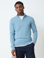 Lacoste Blue Regular Fit Zipped High Neck Cotton Sweater - Image 1 of 4
