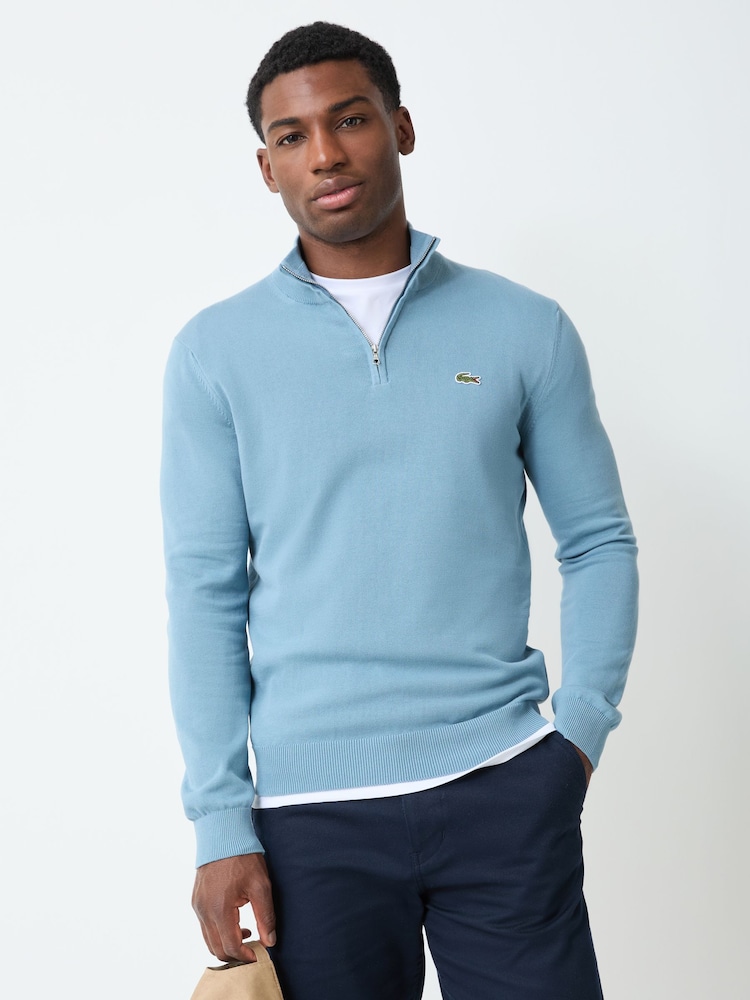Lacoste Blue Regular Fit Zipped High Neck Cotton Sweater - Image 1 of 4