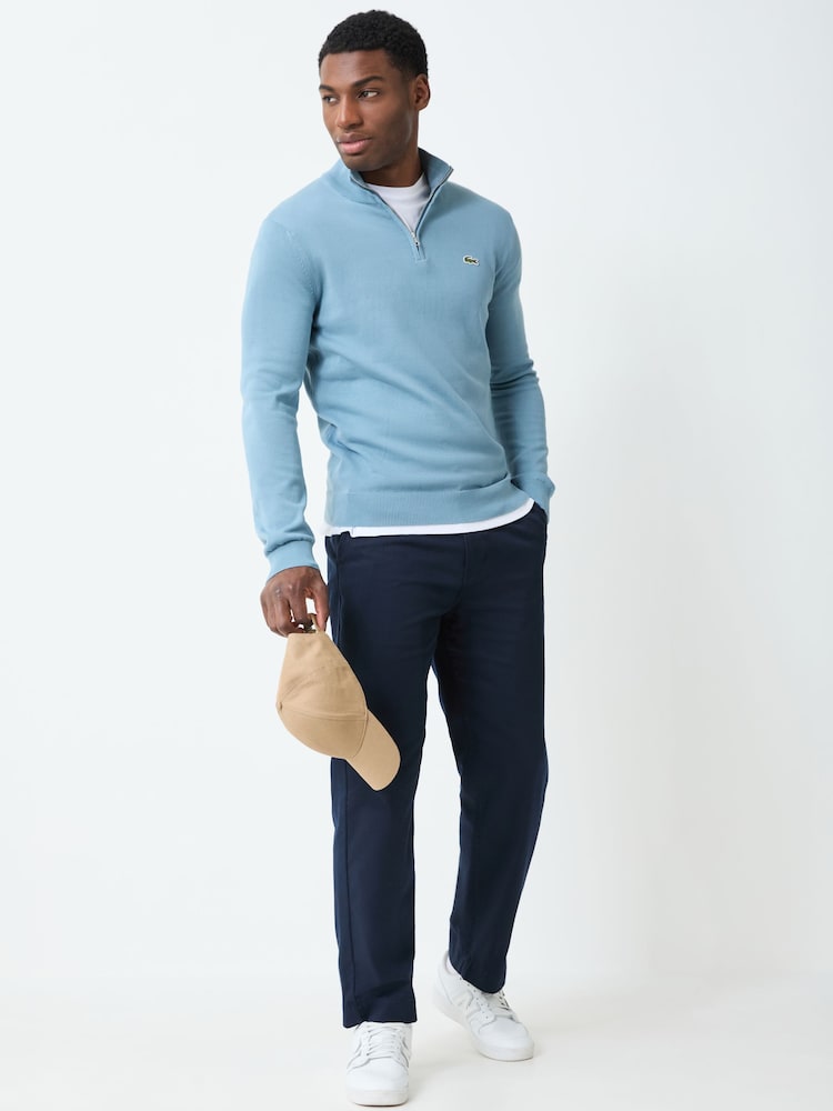 Lacoste Blue Regular Fit Zipped High Neck Cotton Sweater - Image 2 of 4