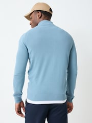 Lacoste Blue Regular Fit Zipped High Neck Cotton Sweater - Image 3 of 4