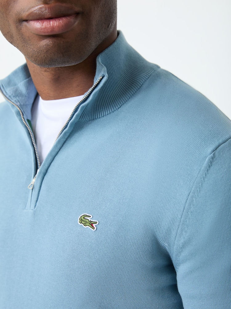 Lacoste Blue Regular Fit Zipped High Neck Cotton Sweater - Image 4 of 4