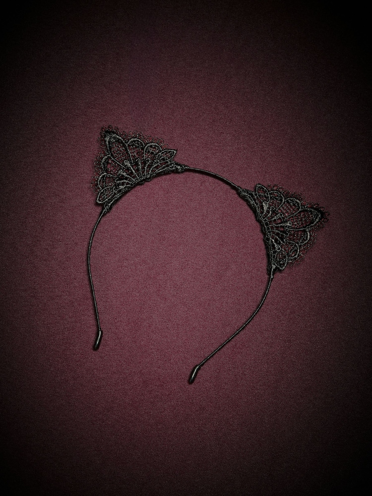 Black Halloween Lace Cat Ears Headband - Image 1 of 4