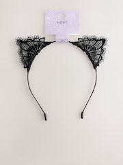 Black Halloween Lace Cat Ears Headband - Image 2 of 4