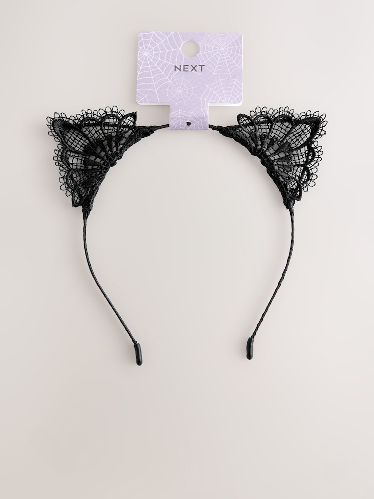 Black Halloween Lace Cat Ears Headband - Image 2 of 4
