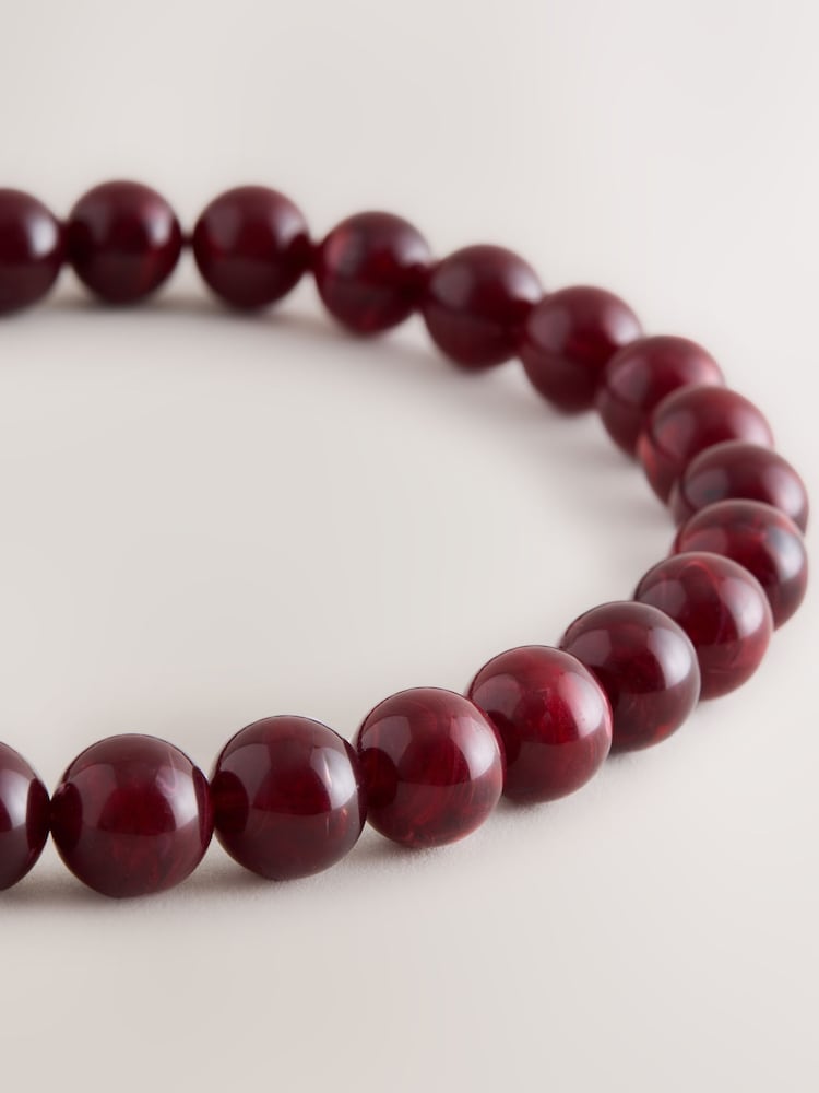 Burgundy Red Beaded T-Bar Necklace - Image 3 of 3 Burgundy Red Beaded T-Bar Necklace - Image 3 of 3